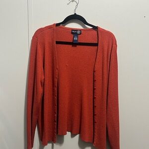 Women's Rust Orange Button-Front Knit Cardigan Sweater